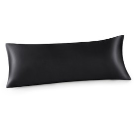 Bedsure Satin Body Pillow Pillowcase for Hair and Skin - Black Zipper Long Pillow Case, Similar to Silk Pillow Cases, Silky & Super Soft Body Pillow Case Cover, Gifts for Women or Men, 20x54 Inches