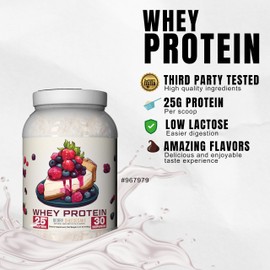 Ekkovision Protein Powder, Berry Cheesecake, 25 G Whey Protein per Scoop, Low Lactose, High Protein for Men and Women with Active Lifestyles, Perfect for Shakes, Smoothies, and Recipes, 30 Servings