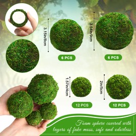 Yunsailing Set of 36 Natural Green Moss Decoration Balls, Handmade Moss Ball Spheres, Moss Vase Fillers for Christmas Garden Home Wedding Party Decoration, 4 Sizes