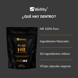 Wellthy Pure NR 500mg 90 Cápsulas. B Nicotinamide Riboside, 90 Porciones por Envase, 100% Puro, Vcaps Cápsulas Veganas, Bottle Free.