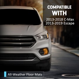 Floor Mats TPE Cargo Liners Compatible with Ford Escape 2013-2019 & C-Max 2013-2018 1st & 2nd Row 3PCS All Weather Protection/Anti-Slip/Easy to Clean Accessories