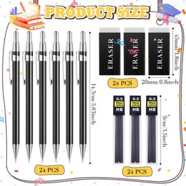 AmazingSpark 24 Sets Art Mechanical Pencil Kits Back to School Gifts 0.5 mm Metal Retractable Automatic with Lead Refills Case Erasers for Writing Drawing Signature Sketching Illustration(Dark Grey)
