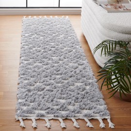 SAFAVIEH Moroccan Tassel Shag Collection Runner Rug - 2'3" x 8', Ivory & Beige, Plush 2-inch Thick, Ideal for High Traffic Areas in Living Room, Bedroom, Dining Room (MTS688B-28)