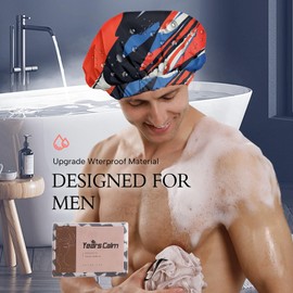 Years calm Shower Cap for Men Waterproof Reusable - Fashion Dual-Layer Design, Adjustable Elastic Band for Long & Curly Hair, XL Bath & Spa Cap for Travel, Satin Lined Shower Cap