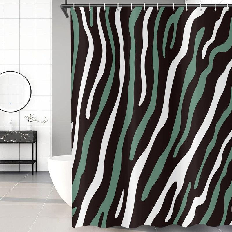 deFouliao Green Shower Curtain Modern Abstract Green Black White Striped