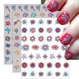 3Sheets Independence Day Colorful Firework Nail Art Stickers 4th of July Embossed Nail Art Decals Design,Holographic Patriotic Starry Sky Sparkling Fireworks for Women Memorial Day Manicure Decoration