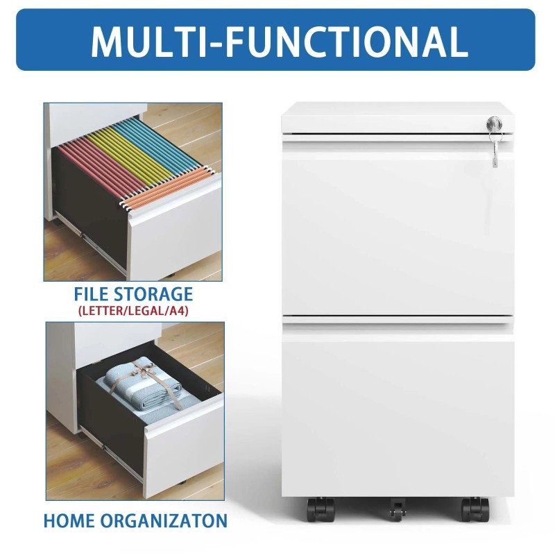 2 Drawer Metal Mobile File Cabinet Fully Assembled Rolling File