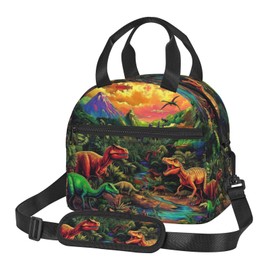 bassyil Dinosaur Insulated Lunch Bag Reusable Lunch Box With Adjustable Shoulder Strap Cooler Tote Bag For Men Women