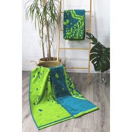 jilda-tex Beach Towel Bath Towel - 90 x 180 cm - 100% Cotton Velour Terry Cloth Easy Care, Gecko, 90 x 180 cm