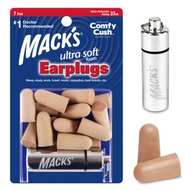 Mack's Tapones para los oídos de espuma ultra suave, 7 pares + funda – 32 dB más alto NRR, cómodos tapones para los oídos para dormir, ronquidos, viajes, conciertos, estudio y ruido
