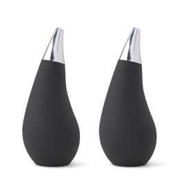 Kitchen Bathroom Squeeze Dish Soap Dispenser Tear Drop Shape with Removable Silver Tip, 7 Oz (2, Black)