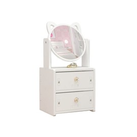 Alunsito Makeup Organizer Drawer, Cat Ear Makeup Mirror with Cabinet Drawer, Cosmetics Storage Box, Dormitory Desktop Dresser, Skin Care Lipstick Shelf Box Drawer, Jewelry Organizer