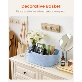 KALLAX Small Woven Basket, 14 x 10 x 5.6 Inches, Small Storage Baskets for Organizing, Gift Baskets Empty, Cute Rope Shelf Closet Storage Bins for Shelves, Dog Toy Basket, Light Blue