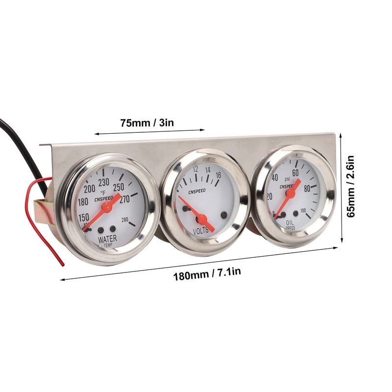 52mm Car Triple Gauge Kit White Dial 12V Oil Pressure