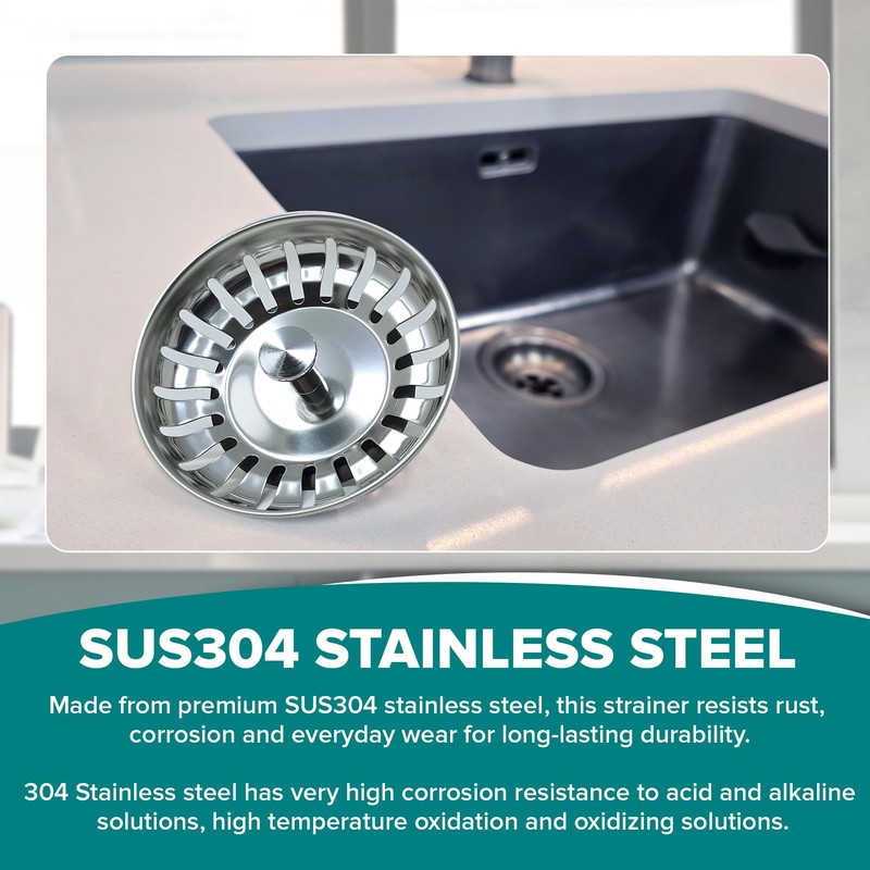 Luxe House Kitchen Sink Strainer Plug, 304 Stainless Steel, Food