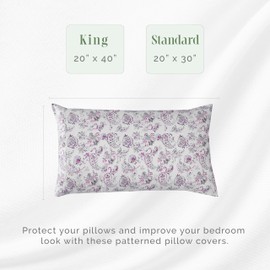 Elegant Comfort Ultra Soft Set of 2 Floral Print Pillowcases - 1500 Premium Hotel Quality Microfiber, Soft and Smooth Envelope Closure 2-Piece Pillow Covers - Standard/Queen, Paisley Purple