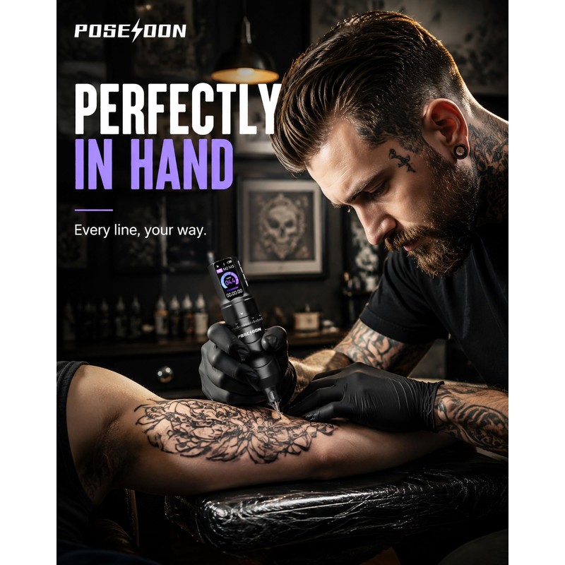 Poseidon Wireless Tattoo Gun Kit 7 Strokes 2300mAh Battery LED