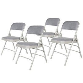 OEF Furnishings Premium Fabric Upholstered Steel Folding Chairs, 4 Pack, Grey
