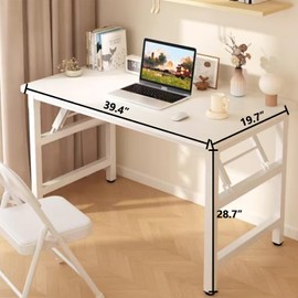 HDOFM Folding Computer Desk, 39.4 inch Foldable Desk for Small Spaces, Wood Table Square Tube for Home Office Study, No Assembly Required, Black