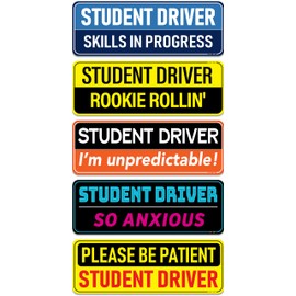 Student Driver Magnet for Car - Funny 5-Pack Please Be Patient Reflective Magnetic Bumper Sticker Set - Removable Novice Rookie Safety Attention Sign - Weather-Resistant - 10 x 3.5 inches