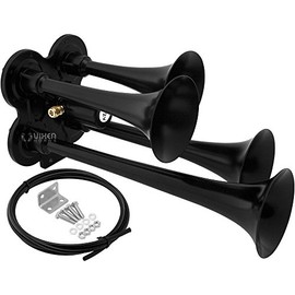 Vixen Horns Train Horn for Truck/Car. 4 Air Horn Black Trumpets. Super Loud dB. Fits 12v Vehicles Like Semi/Pickup/Jeep/RV/SUV VXH4114B