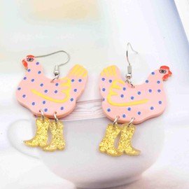 Acrylic Boot Big Chicken Earrings for Women,Funny Colorful Boots Chicken Drop Dangle Earrings Cock Hen Foot Chicken Earrings Thanksgiving Day gifts (Pink)