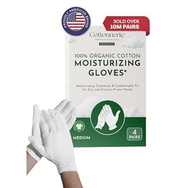 Cottonnerie Organic Cotton Gloves for Dry Hands Sleeping, Moisturizing Gloves Overnight, Hand Moisturizer Gloves, Moisture Gloves for Dry Hands Overnight, Sleeping Gloves, Medium 4 Pairs