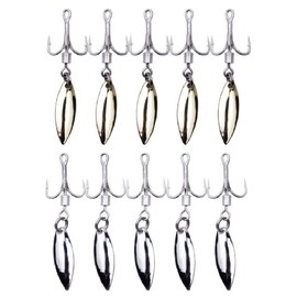Willow Leaf Lures Gold/Silver Steel Fishing Lures Set with Treble Hook Tail Spinner Lures Set for Freshwater and Saltwater 10pcs #4