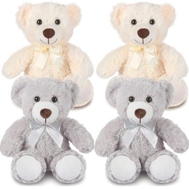 ASMIZ 4 Pack Soft Teddy Bears Bulk, 35 cm Teddy Bear Stuffed Animals with Bow, Cute Bear Plush Toys for Valentine's Day, Baby Shower, Birthday, Easter Gift, Christmas - White & Gray