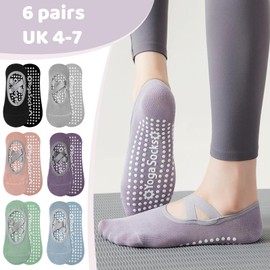 6 Pairs Pilates Socks, Yoga Socks for Women Non Slip Reformer Pilates Socks Grip Socks Pilates Barre Socks Dance Socks Anti Slip Socks with Grips Women for Yoga Home Barre Pilates Hospital