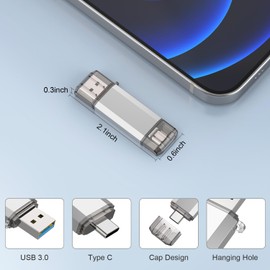 RAOYI 128GB USB C Flash Drive USB C and A Dual USB 3.0 Stick USB Type-C Memory Stick Thumb Drive for Smartphones, Tablets, Macs and Computers, Sliver