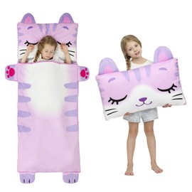 Wizland Kids Sleeping Bag Toddler Mat Kitty Nap Sack Preschool Rest Mats-Kindergarten, Fluffy Warm Portable Pink Nap Roll