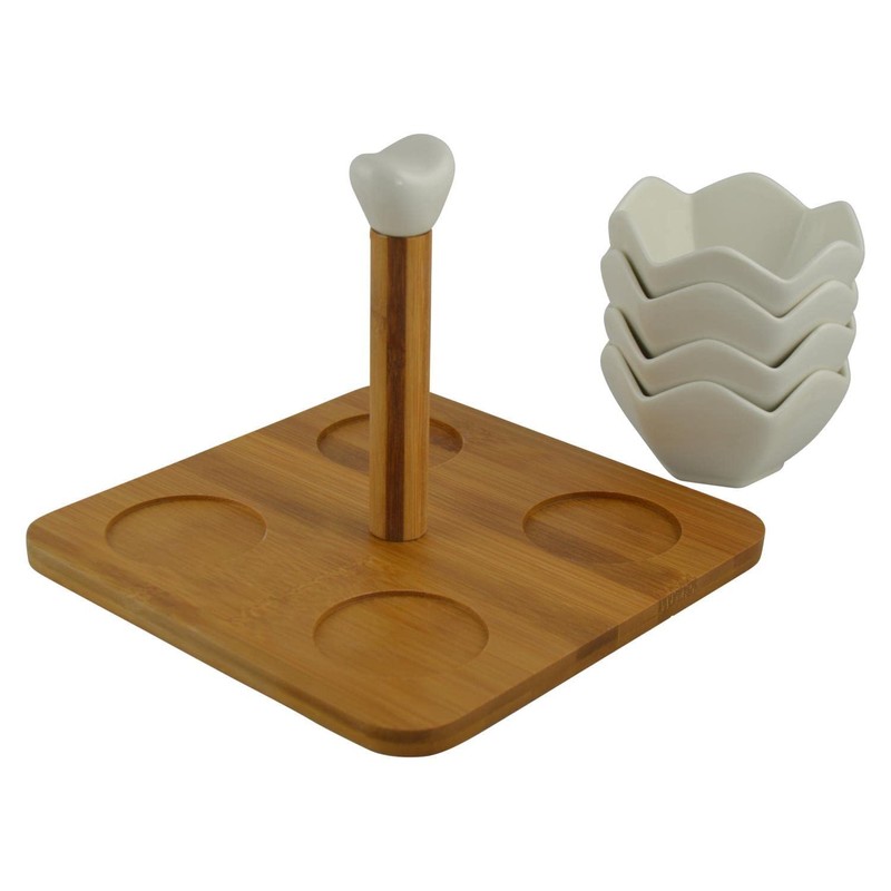 Whiteware 4 Bowl Ceramic Serving Set with Handle