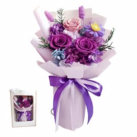 Preserved Flowers Bouquet, Flowers for Delivery Prime,100% Real Roses That Last Up to 3 Years, Gift for Her: Birthday Christmas Valentine's Day Mother's Day,Christmas, Room Decorations (Purple)
