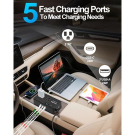 DrimMek DrimMek 200W Car Power Inverter, Car Plug Adapter Outlet DC Inverter 12V to 110V AC Cigarette Lighter with 24W USB-C & USB-A Dual Outlets Fast Car Charger for Laptop Vehicles, Road Trip, Camping