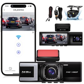 AWCBBT Dashcam para Auto,con WiFi Lengua Española Camara para Carro1080P,Control de App,Visión Nocturna,Monitor de Estacionamiento,Grabación en Bucle,3 Cámaras y 140/110/90°Gran Angular Dash CAM