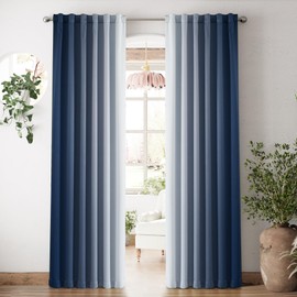 Vangao Navy Blue Ombre Blackout Curtains 84 Inch Length for Living Room Bedroom Gradient Room Darkening Thermal Insulated Light Blocking Drapes Back Tab Window Soundproof Curtain, 2 Panels, 52 X 84