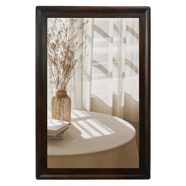 CULER Rustic Wood Wall Mirror for Bathroom,Rectangle 24 x 36 inch Hanging Black Mirrors with Wooden Frame for Living Room,Bedroom,Entryway(Dark Walnut)