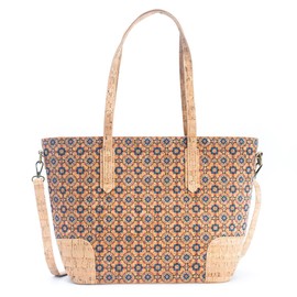 DeCarbonize Handbag made of cork women's shopper shoulder bag large sustainable vegan leather tote bag beach bag cork bag (Azulejos)