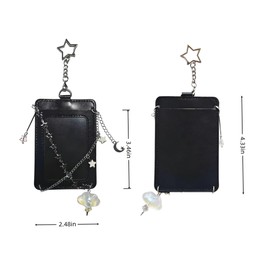 Uchyius Kpop Photocard Holder Keychain with Star Cloud Chain Keychain, Aesthetic Badge ID Card Holder, Bag Charm, White (Black)