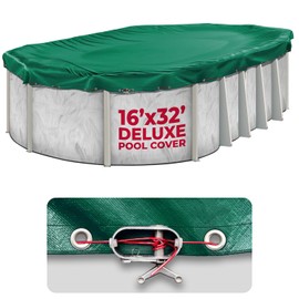 16 x 32 ft Oval Pool Covers for Above Ground Pools, Oval Winter Pool Cover, Swimming Pool Cover, Keeps Out Debris, Cold and UV Resistant, Supreme Mesh, Green