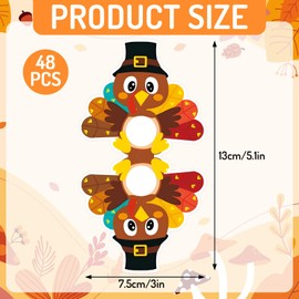 Whaline 48 Pcs Thanksgiving Turkey Lollipop Paper Cards Cartoon Turkey Candy Holders with Glue Points Fall Autumn Sugar-Loaf Candy Wrapping Decoration for Party Favor Supplies