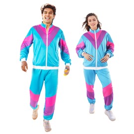 Frohklub 80s Outfit, Women, Men, 80s Partner Costumes, Adult Tracksuit, blue
