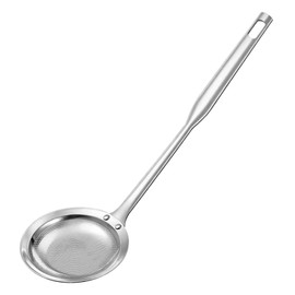 Hot Pot Fat Skimmer Spoon Extra Fine Strainer With Handle Fine Mesh Stainless Steel Colander Broth Foam Filter Ladle Food Strainer Kitchen Gadget for Skimming Grease Baking Oil Flour Sifter