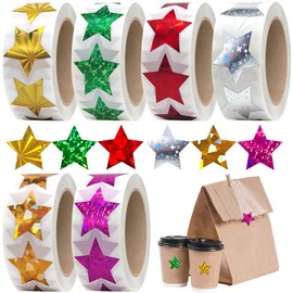 KALYRON Laser Star Stickers, 3,000 Pieces of Fun Reward Stickers for Teachers, Students, Bright, Durable,Easy to Peel, Great for Classrooms, Crafts, Charts and Gifts (6-Color)