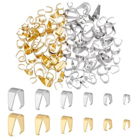 PH PandaHall 148pcs 6 Sizes Pinch Bails Snap on Bails Necklace Bails Pendant Connectors Stainless Steel Clip Links Charm Attachment Clasps for Jewelley Making DIY Crafts 6~13.5mm, Golden & Silver