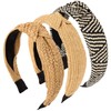Norbiariz 3 Pack Straw Headbands for Women Wide Knotted Headbands