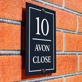 Badgemaster Modern Vertical Anthracite House Number Sign Plaque Stainless Steel Standoffs 13cm x 20cm Full Border