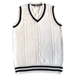Lucky Charm Men's V Neck Cable Knit Vest, Lined, white