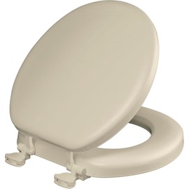 Mayfair Padded Toilet Seat, Cushioned Soft Vinyl over Wood Core Seat, Secure Hinges, Easy Clean, Made in USA, Round, Bone